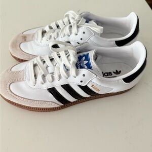 Adidas Samba White and Black with Beige Accents